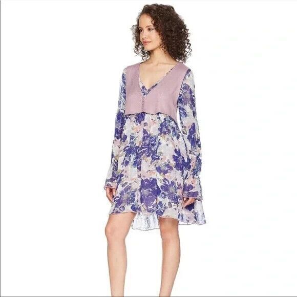 New S Womens NWT Free People Alice Vested Dress Floral Ivory Combo $148 Purple - Picture 2 of 11
